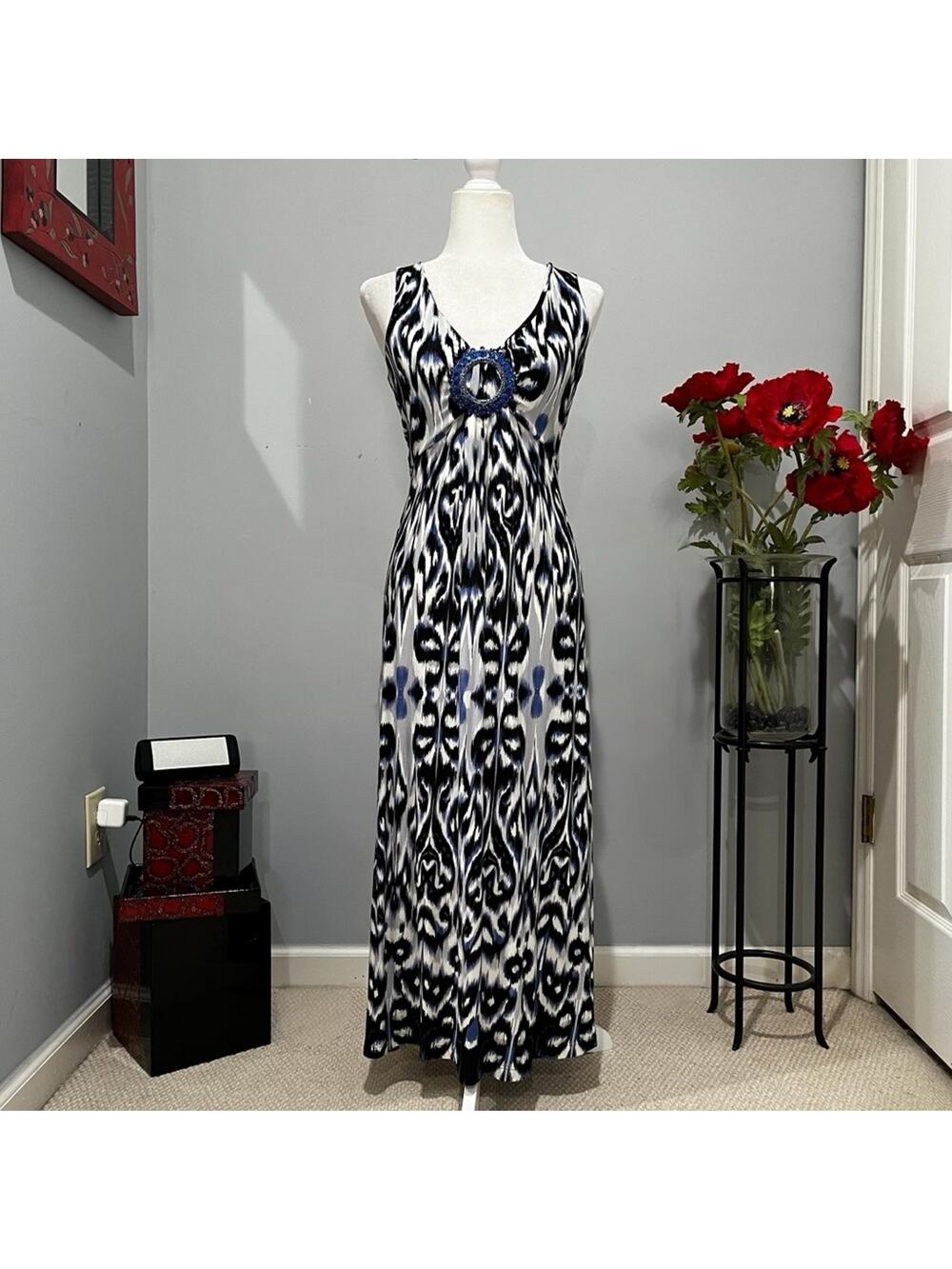 NEW Boston Proper Longline Halter Cascade Jewel Mediterranean Maxi Dress XXS